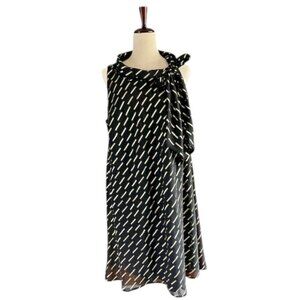 Signature by Robbie Bee Black and White Dash-Print Tie-Neck Midi Dress